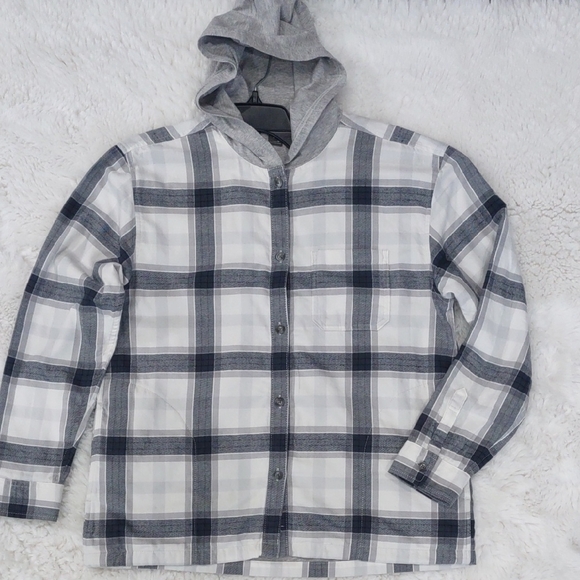 Eddie Bauer Jackets & Blazers - EDDIE BAUER Gray Plaid Hooded Jacket